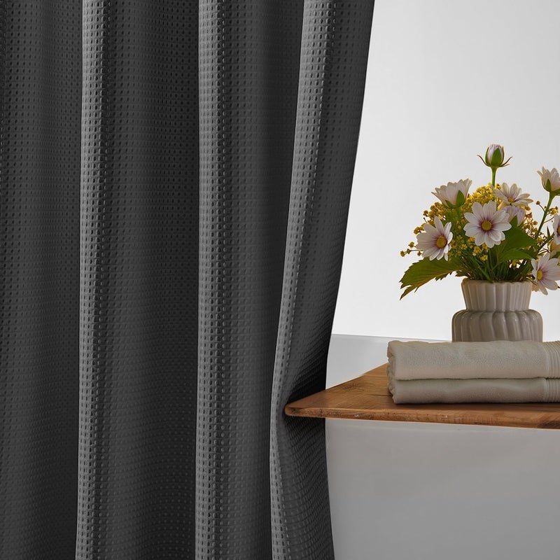River Dream Heavyweight No Hooks Required Dotted Waffle Weave Shower Curtain with Snap in Liner -Stall 54W x 80H,Hotel Grade,Spa Like Bath Curtain,Graphite Grey - Image 2